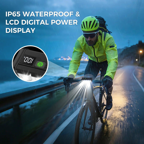 Ultra Bright 4800 Lumen USB Rechargeable Bike Lights Front And Rear LED Headlights With LCD Display Waterproof Night Riding Gear For Mountain And Road Cycling