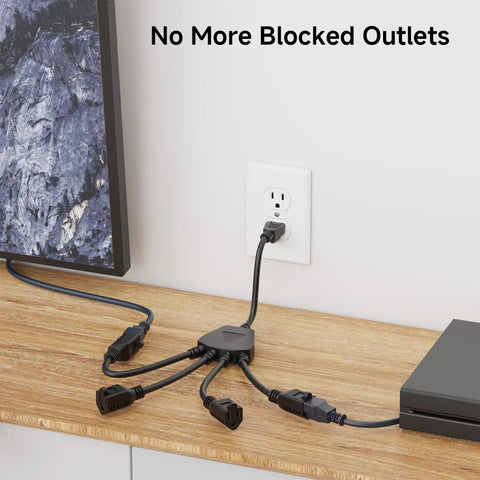 4 Outlet Power Splitter Cord 1.5ft Y Cable NEMA 5-15P To 5-15R 16 AWG Heavy Duty Extension Cord in home setup