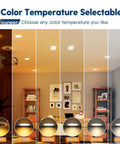 Five color temperatures shown for 12 Pack 6 Inch LED Recessed Ceiling Lights With Night Light 5CCT Selectable 2700K To 5000K.