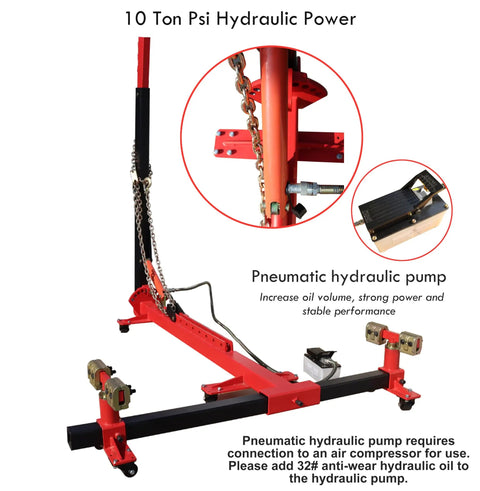 10 Ton Auto Frame Straightener And Beam Alignment Tool For Car Body Repair, showcasing hydraulic components and pump detail.