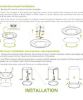 Diagram showing installation steps for Six Pack 4 Inch LED Disk Lights, 10W, 5 CCT Tunable 2700K to 5000K, 685 Lumens.