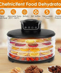 Killer Speed Food Dehydrator With Five Adjustable Bpa Free Trays drying sliced fruits and vegetables on transparent trays.