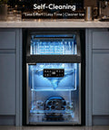 Straight Up Solid Commercial Ice Maker Makes 120 Lbs Daily Under Counter Design With A 33 Lb Storage Bin And Easy Water Filter Setup For House Parties That Gonna Run Super Chill showcasing self-cleaning feature.