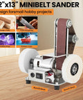 Badass Mini Belt Sander Bench Grinder Offering Seven Adjustable Speeds All Copper Motor rust resistant body on workbench for detailed hobby projects.