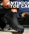 All Day Comfort Steel Toe Work Boots For Men Waterproof Lightweight Non Slip Safety Shoes Built For Construction And Industrial Jobs With Reinforced Toe Caps And ASTM Certified Boss Level Protection, side view highlighting antikick toe cap.