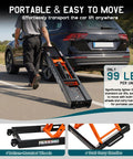 Man easily transporting Heavy Duty Portable Car Lift For Home Garage Shop With Hella Tough Carbon Steel Construction and Dual Safety Locks.
