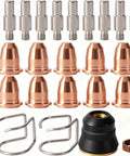 24 Piece Plasma Torch Tip Kit For Chicago Electric 95136 95539 95413 60767 97994 And Campbell Hausfeld WC602002AV WC602004AV Plasma Cutters With 0.8mm Tips And 0.031 Inch Electrodes Including Protective Device And Replacement Parts, components displayed
