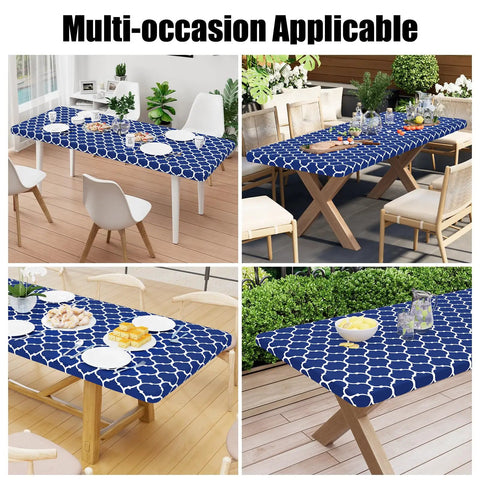 Elastic Fitted Picnic Table Cover For 6 Foot Tables Waterproof Wipeable Vinyl With Flannel Back Navy 30x72 Inches show