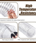 Beefy Heavy Duty 4 Inch 40 Foot PVC Dust Collection Hose, clear flexible material in hand showing puncture resistance.