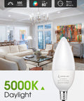 Dimmable Candelabra LED Bulb, 6W 60W Equivalent, Daylight White 5000K, Ideal For Ceiling Fans And Home Office Lighting, UL Listed