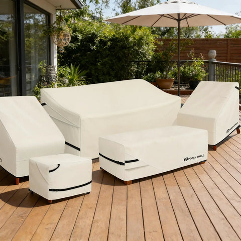 Patio Chair Covers 2 Pack Waterproof Outdoor Lounge Deep Seat Fit 30W x 33D x 34H Beige, Fadeproof 600D Polyester With UV Protection And Double Stitching