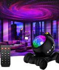 Dope Galaxy Projector With Remote Control And Bluetooth Speaker Night Light projecting stars in modern living room