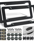 Slick Carbon Fiber Look License Plate Frame Set Black Carbon Pattern Plastic Front And Rear Car Tag Holder Covers with accessories.