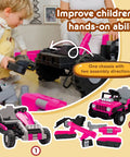 2 In 1 Ride On Truck And Go Kart For Kids, 12V Battery Powered Ride On Car, Building Block Fun, Pink Color with LED Lights