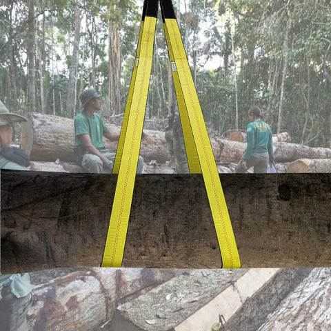 Heavy Duty Lift Sling Straps 10 Ft By 2 In Web Slings With 15,000 Lb Basket Capacity 2 Pack in use lifting logs