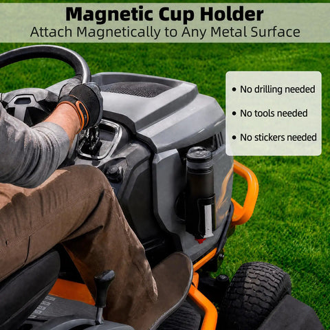 Heavy Duty Magnetic Cup Holder With 88 lb Grip, 12 Neodymium Magnets, Adjustable 2.36 to 3.54 Inch Diameter on mower
