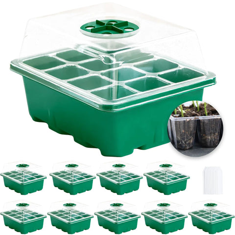 Seed Starter Kit 10 Pack With Humidity Dome And 120 Cell Propagation Trays Base All In One Mini Greenhouse For Seed Germination