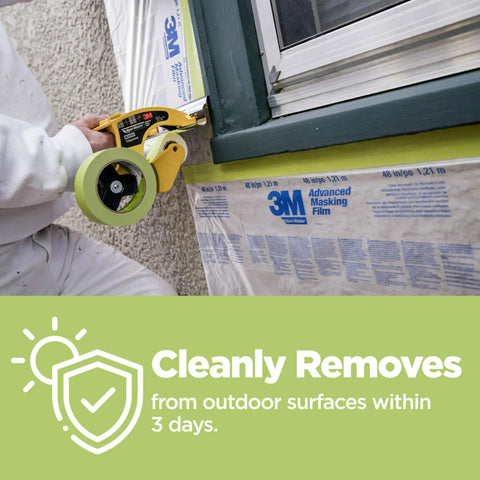 Applying Rugged Painter's Tape For Rough Surfaces 1 Inch By 60 Yard Green 4 Pack, Sticks Like A Boss on stucco wall.