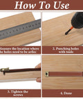 Installation guide for Leather Drawer Pulls Set With Brown PU Leather Straps, showing measurement, drilling, and mounting steps.