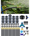Plug And Play Drip Irrigation Kit For Garden And Potted Plants With 100 Foot Hose 360 Degree Adjustable Mist Nozzles with components