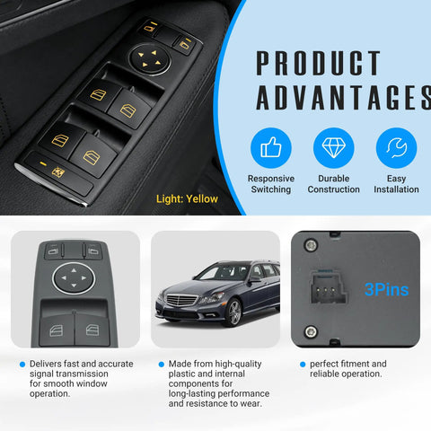 Mercedes Benz Front Driver Side Power Window Switch Direct Replacement Fits 2006 2017 W204 W212 advantages details