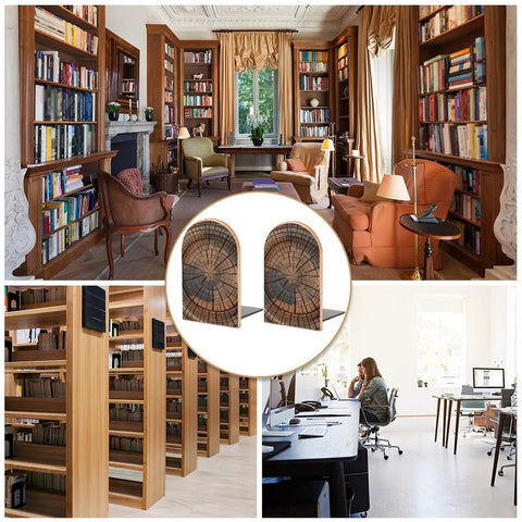 Rock Solid Tree Stump Wood Bookends With Non Slip Heavy Duty Metal Bases And Solid Beech Frame To Give Your Reading Pile Serious Grip And Keep Your Desk Setup Locked Tight