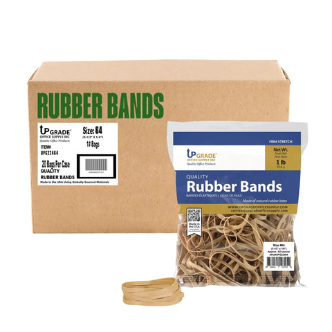 Heavy Duty Rubber Bands Size 64 Three And A Half Inch By One Quarter Inch One Pound Bag Of 320 Natural Crepe Rubber displayed