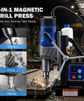 Zelcan 1550W Magnetic Drill Press With 2 Inch Boring Dia And 11 Core Bits features drilling and coring with powerful magnet and stepless speed control.