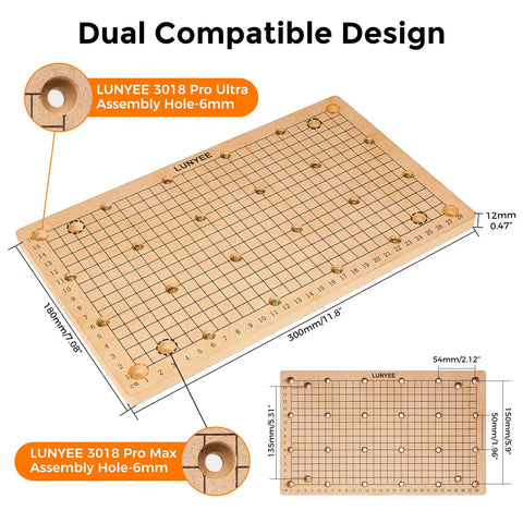 Heavy Duty MDF Spoilboard for 3018 Router Machines, Fits 3018 Pro Ultra and 3018 PRO MAX, 300 x 180 x 12mm with M6 Hole Pattern