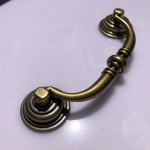 Six Pack Shabby Chic Drawer Pulls Antique Bronze Zinc Alloy Kitchen Cabinet Drop Bail Handles, 3.5 Inch Hole Center Mounting