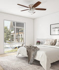 Bedroom featuring Glen Alden 52 Inch Classic Dope Flush Mount Indoor LED Ceiling Fan With Light Kit, brushed nickel, dark wood blades