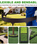 Person bending Heavy Duty Metal Landscape Edging Kit 33 Ft Total With 40 In By 6.5 In Steel Border 10 Stakes Pro Grade Rustproof
