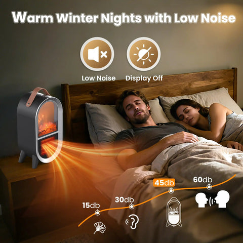 Portable Electric Fireplace Heater For Indoor Use With 1500W High And 750W Low Settings Realistic 3D Flame in bedroom setting