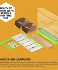 Edible Veggie Garden Watch It Grow Kit For Kids with potting mix, seeds, and clear container for carrots, radishes, onions.