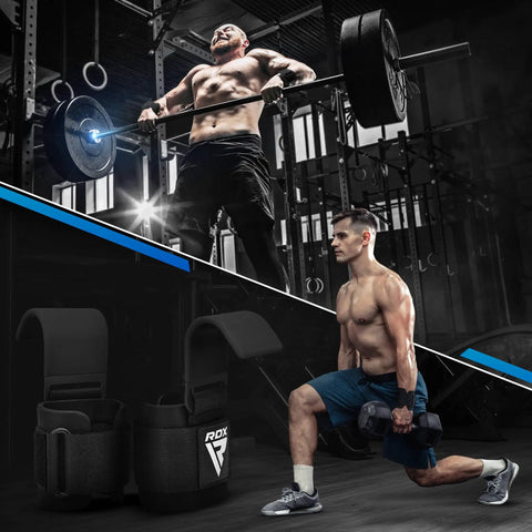 Weight Lifting Hooks For Deadlifts And Pull Ups, 600 Lb Capacity, 8mm Neoprene Wrist Wraps, Adjustable Grip Enhancer Power Straps For Men And Women displayed with gym background