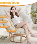 Woman lounging on Papasan Chair Cushion 48 Inch Square Thick 6 Inch Cushion With Thick Corduroy Cover Beige Cushion Only
