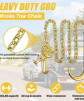 Two Pack Grade 80 Tow Chain With J Hooks And RTJ Grab Hooks Five Sixteenth Inch By Six Foot Recovery Chain 18800 Lbs Tow Truck Bridle Chain Wrecker Towing Equipment displayed with durability features