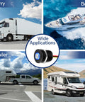 Built Tough 12 Volt Light Dimmer PWM Switch For RV And Boat Featuring Sleek Blue Backlight Ultra Smooth Brightness Adjustment Rugged Aluminum Housing Rated 6 Amp with applications in lorries, boats, trailers, and RVs.