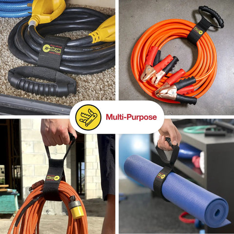 Wrap-It Storage Straps 17-Inch 2-Pack Heavy-Duty Hook And Loop Cord Carrier Hanger holding cables, hoses, and mats