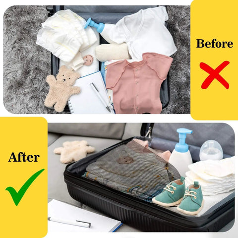 7 Pack Colorful Mesh Drawstring Bags 18x12 Inch Breathable Nylon Net Storage for Travel in a suitcase organizing baby items