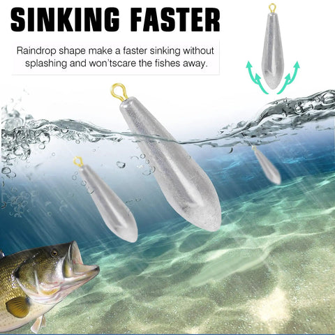 Drop Shot Fishing Weights Kit 10 Pieces 1oz Lead Sinkers for freshwater and saltwater bass casting, underwater view.