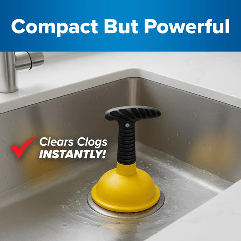 Mini Sink Plunger With Short Handle, Powerful And Easy To Use Clog Remover For Bathroom Drains, Showers, Bathtubs, Toilets, RVs And Kitchen Sinks In Yellow