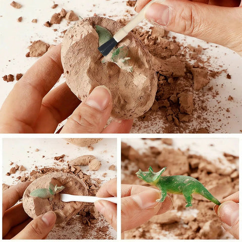 12 Pack Dinosaur Egg Dig Kit For Kids Aged 4 to 12, Excavate Realistic Dino Eggs, Science Experiments And Dino Toys For Boys And Girls 3 4 5 6 7 8 9 10 Year Olds, Family Bonding And Team Play, hands digging a plaster egg