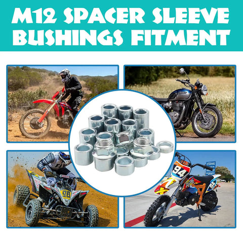 20 Piece M12 Spacer Sleeve Bushing Kit For Motorcycle ATV Dirt Bike Moped Mini Bike MX650 Includes 17 Bushings Of Varied Lengths And 3 Lock Nuts Industrial Steel 12mm Spacers For Tight Fit And Vibration Reduction, steel bushings and lock nuts