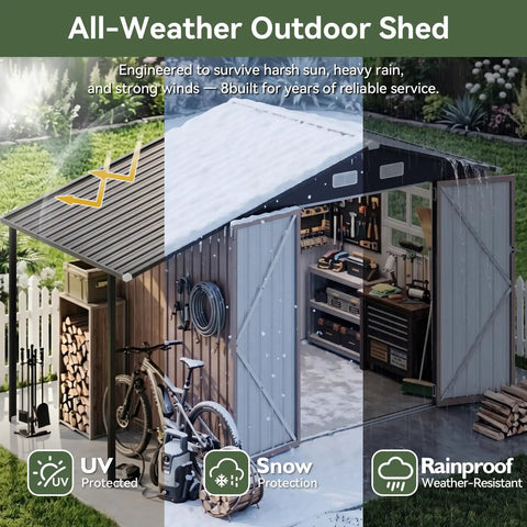 6x10 Ft Outdoor Storage Shed With Open Firewood Storage And Lockable Doors Built To Last Galvanized Steel Garden Shed
