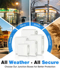Heavy Duty Outdoor Junction Box Waterproof IP67 ABS Plastic Electrical Enclosure With Stainless Steel Latch For USA DIY Builders in various weather conditions.
