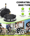 Two Pack 700c Bike Tube With 48mm Schrader Valve For 700x35c To 700x43c Road Bikes Butyl Inner Tube Includes Two Tire Levers Spare Tube Set For Road Cycling Ready To Roll next to bikes.