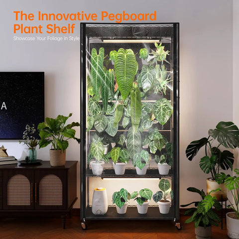 Indoor Greenhouse Cabinet With Pegboard And Grow Light Kit, 4 Pack 96W Full Spectrum Plant Lights, Perfect For Indoor Plants And Foliage, Measures 35.4 X 13.8 X 71 Inches