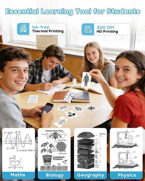 Group of students using Top Tier Portable Thermal Sticker Printer And Wireless Label Maker With 2 To 3 Inch Wide Format for study materials.
