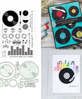 Music CD Style Clear Stamp and Die Set for Card Making and Scrapbooking, featuring vinyl record designs and sentiment stamps.